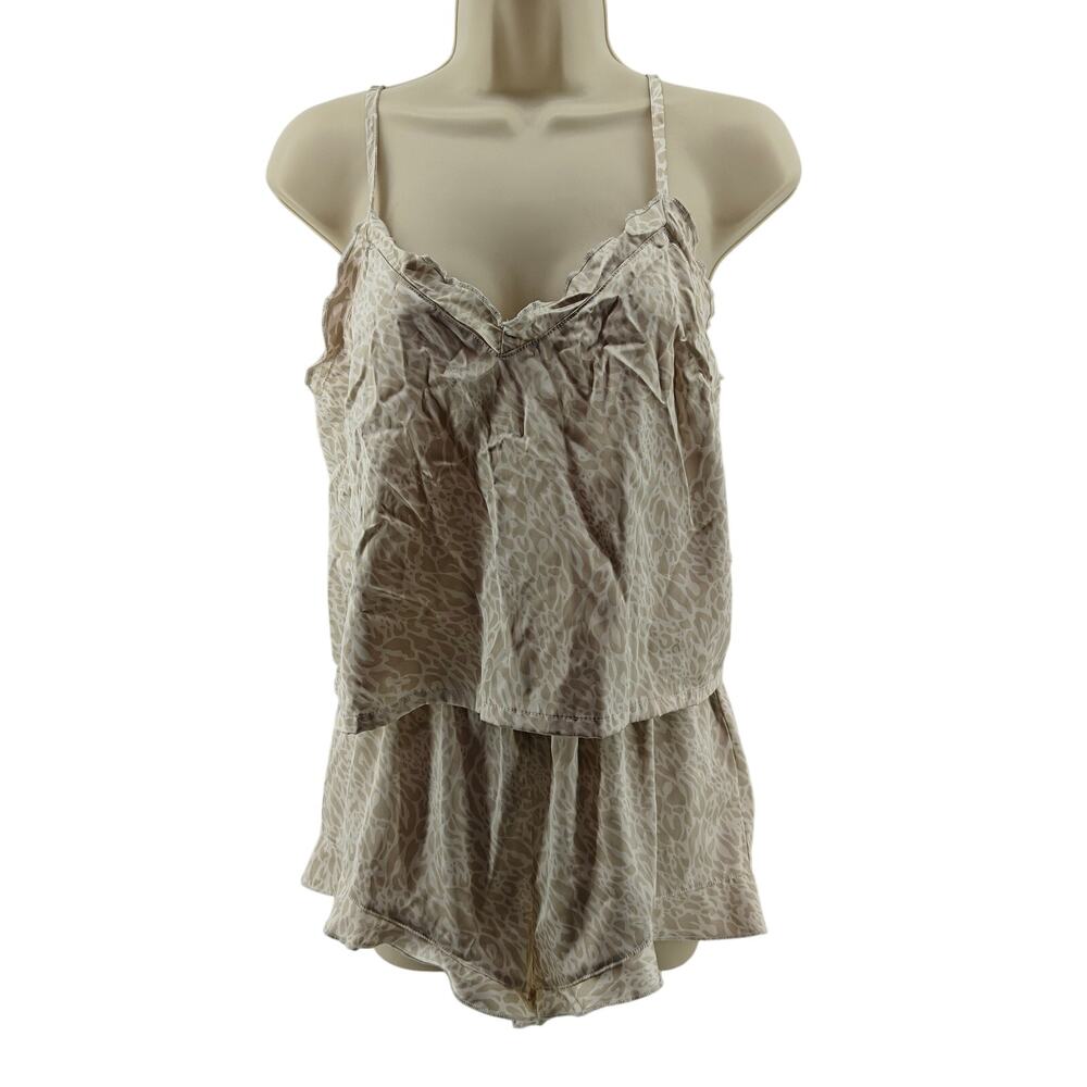 Colsie Satin Pajama Set Women's Medium Tan White Animal Tank Top Shorts